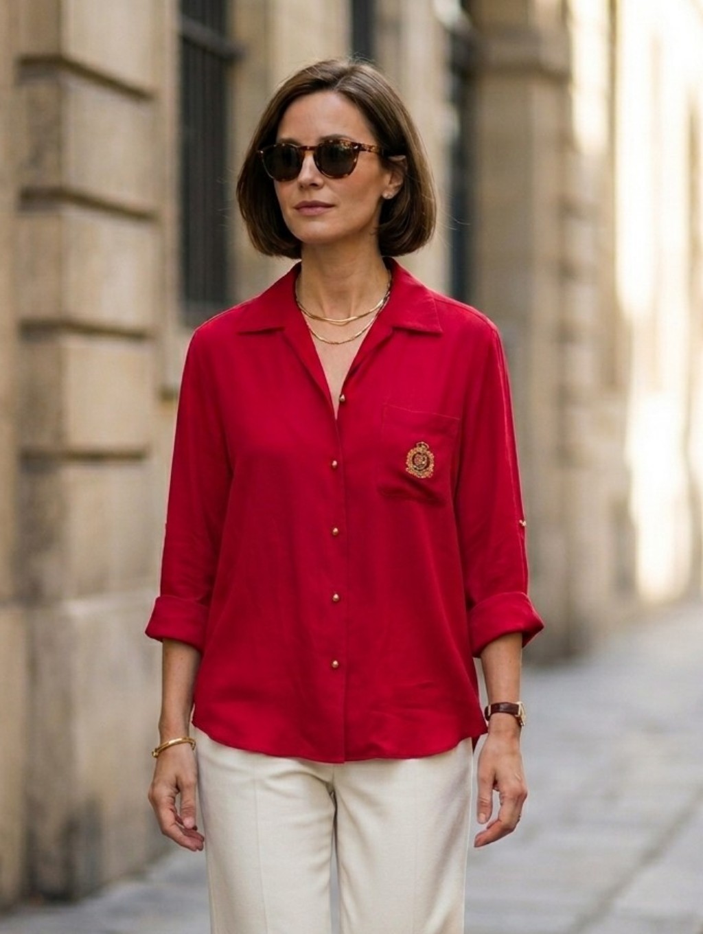 Lauren Ralph Lauren M Vintage 90s Old Money Parisian Preppy Crest Silk Shirt